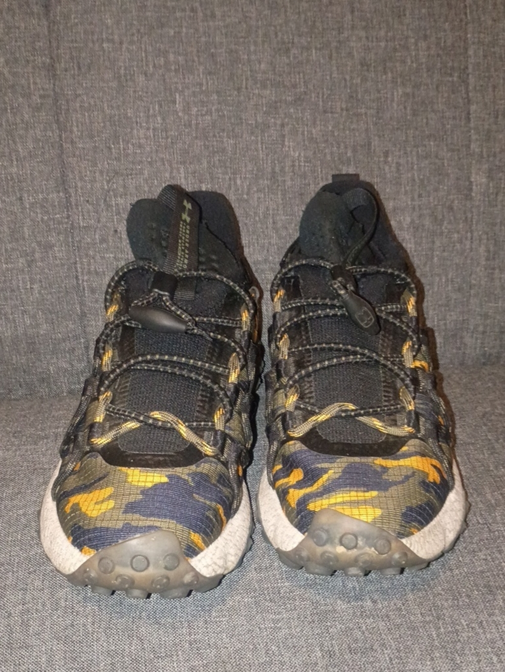Under Armour Black and Yellow Camo Athletic Sneakers